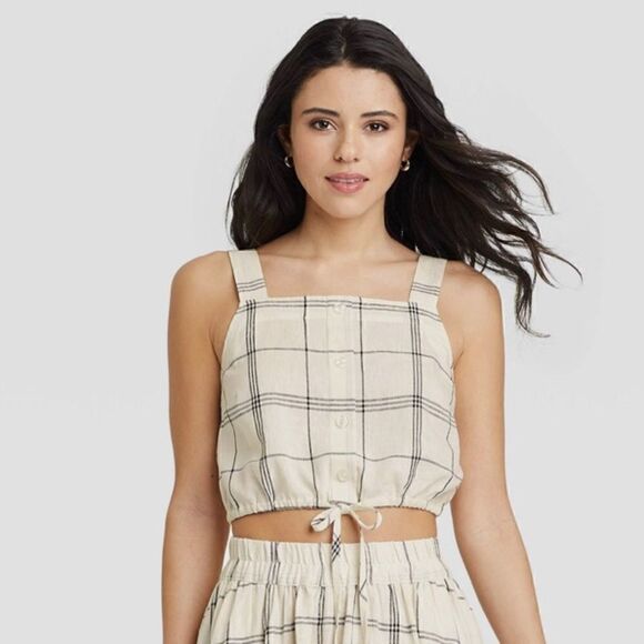 A New Day Womens Linen Blend Tie-Front Faux-Button Tank Top Cream Size XL NWT - Picture 1 of 11